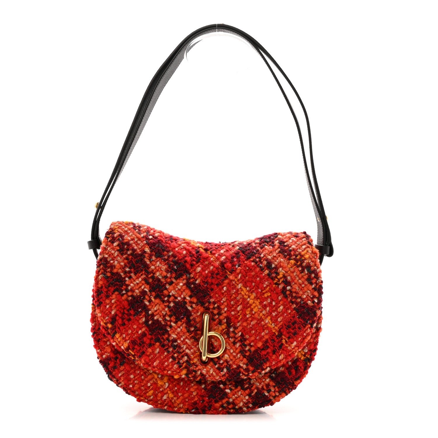 Burberry Burberry Tweed Check Medium Rocking Horse Crossbody Red Black