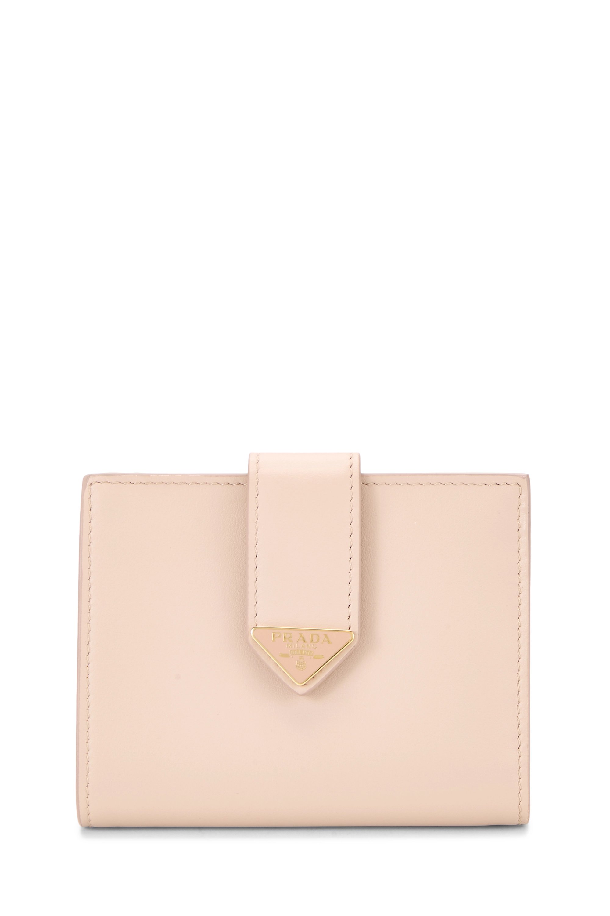 Beige Leather Compact Wallet