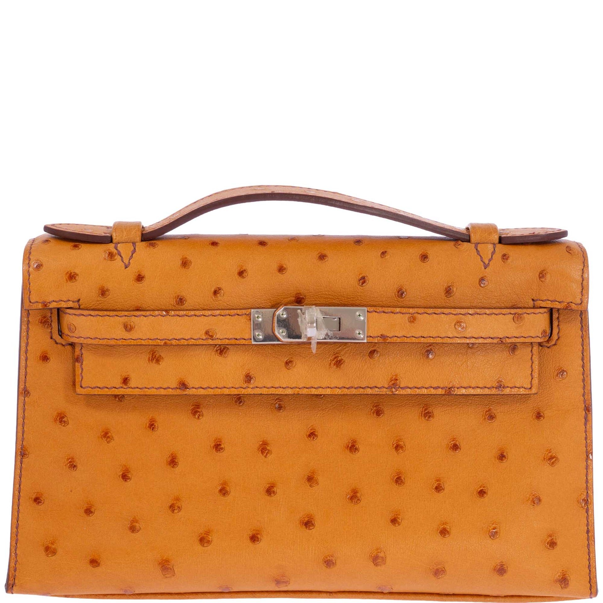 Hermès Kelly Pochette Gold Ostrich Palladium Hardware