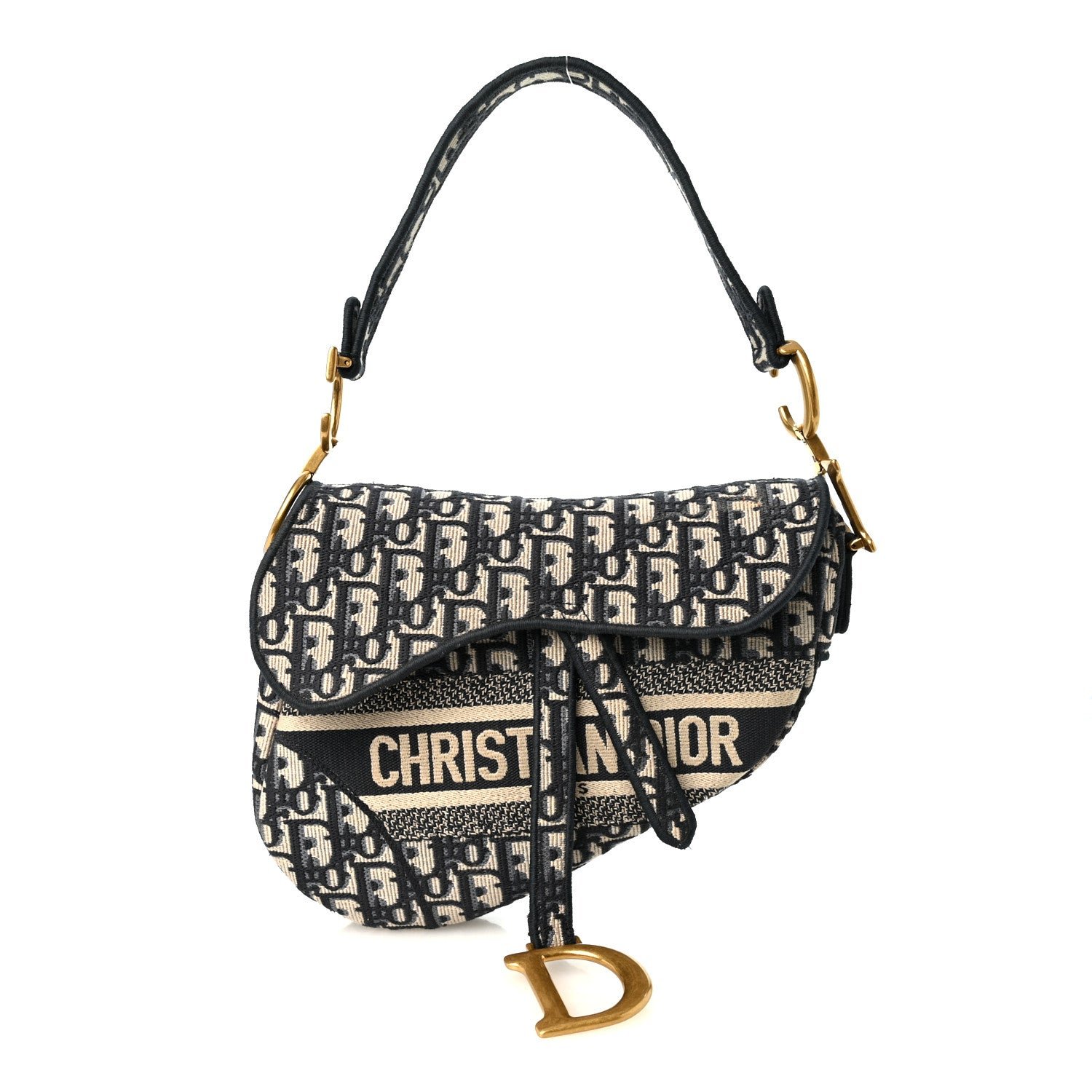 Christian Dior Oblique Embroidered Saddle Bag Blue