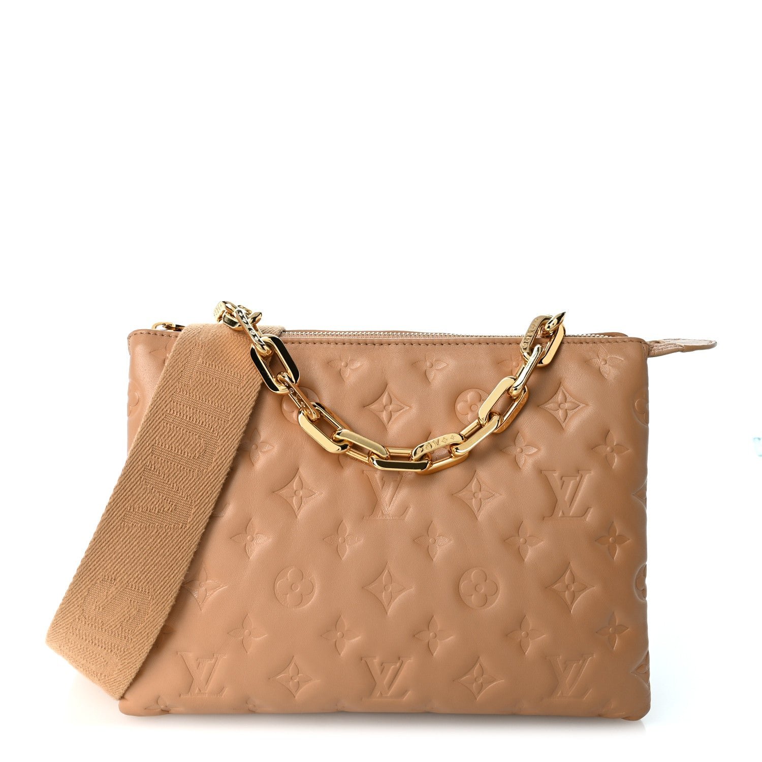 Louis Vuitton Lambskin Embossed Monogram Coussin MM Taupe
