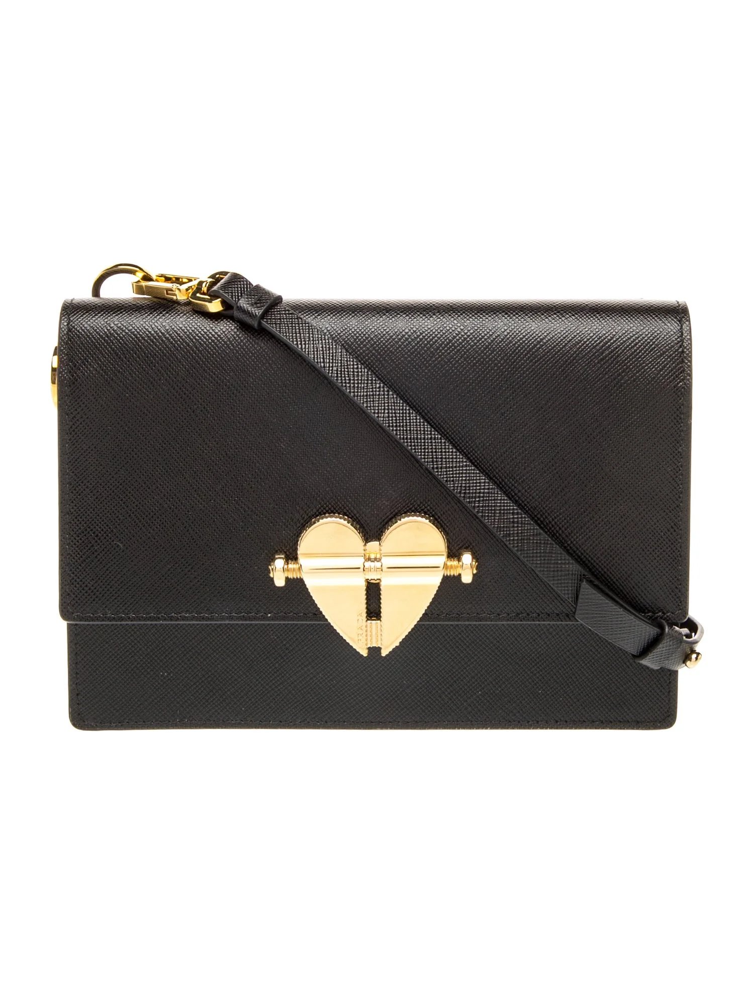 Enameled Metal Triangle Saffiano Lock Heart