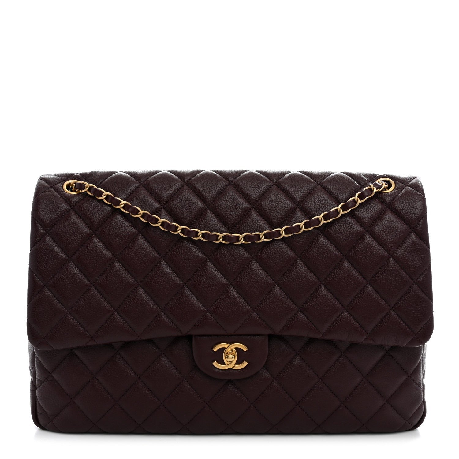 Chanel Grained Calfskin Quilted XXL Travel Flap Bag Burgundy