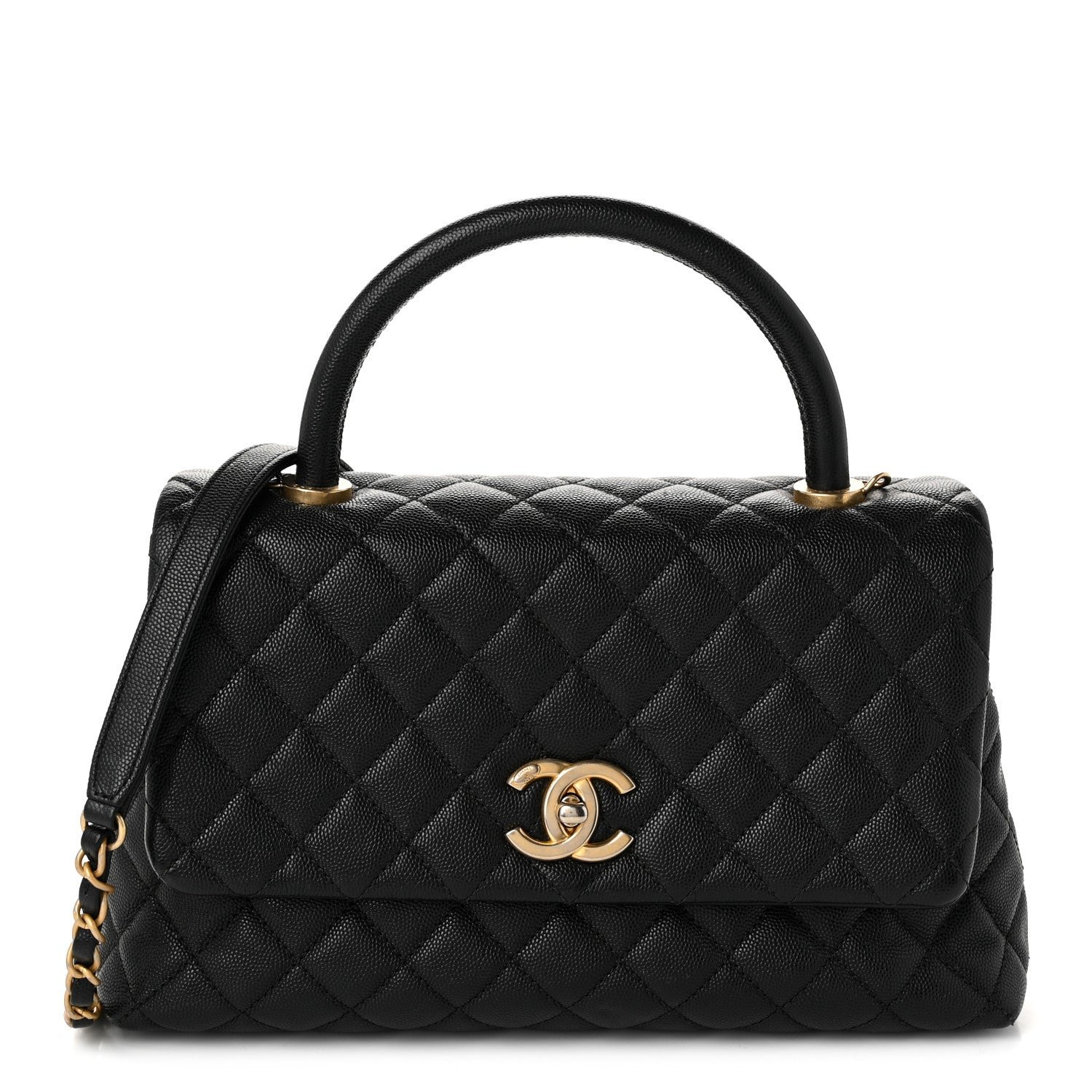Caviar Quilted Small Coco Handle Flap Black