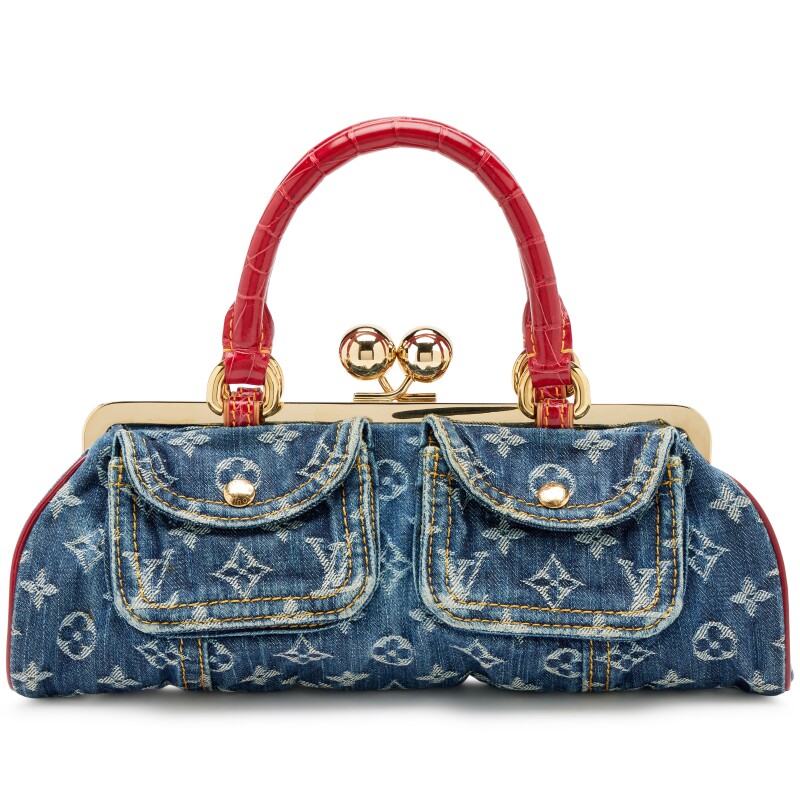 Blue Monogram Denim and Red Alligator Sac Fermoir GM Bag Gold Hardware, 2005