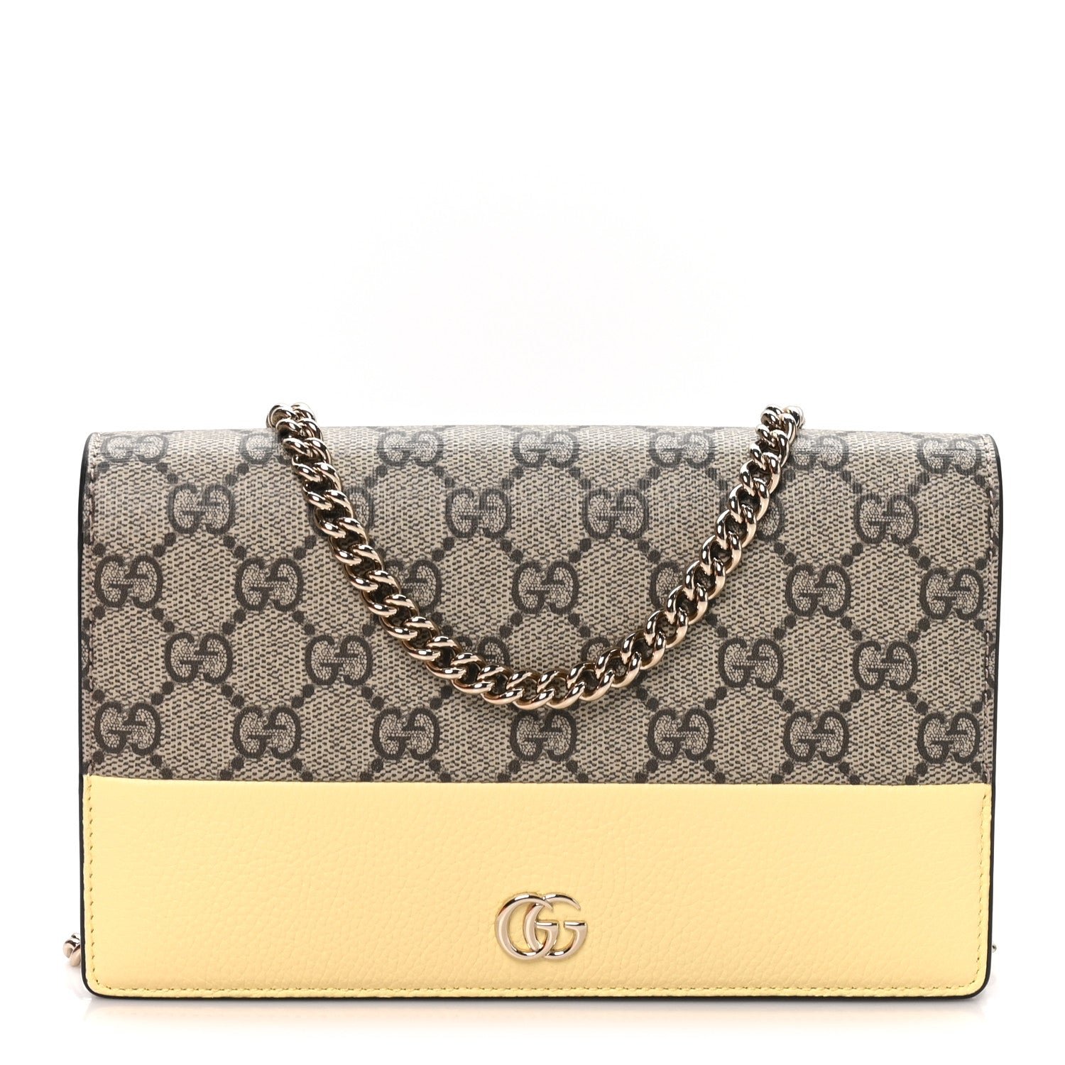 Gucci Dollar Calfskin GG Supreme Monogram Mini GG Marmont Chain Wallet Beige Light Yellow