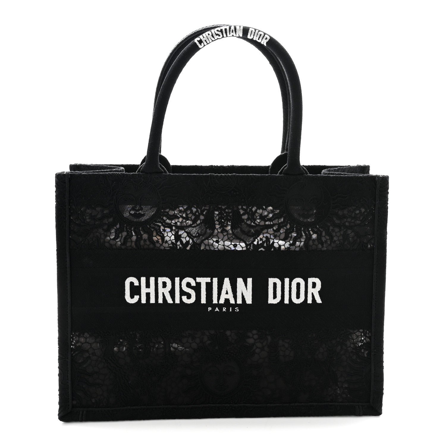 Christian Dior Embroidered 3D Macrame D-Lace Sun Medium Book Tote Black