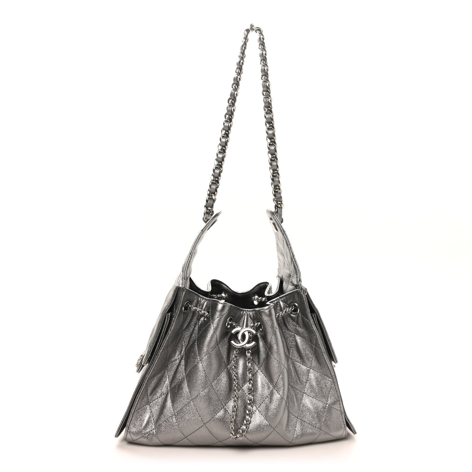 Chanel Metallic Caviar Quilted Small Chanel 25 Handbag Silver