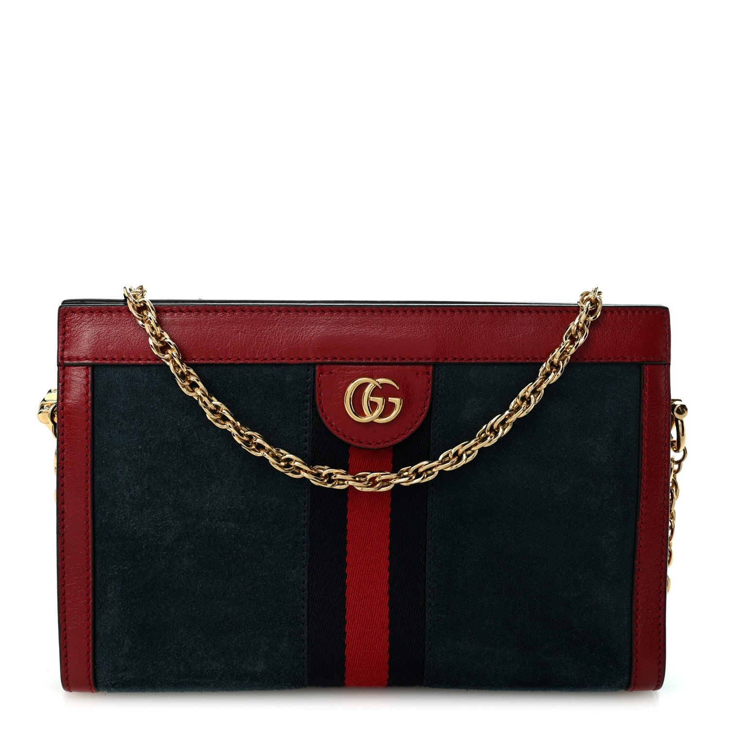 Gucci Suede Calfskin Web Small Ophidia Chain Shoulder Bag New Blue Romantic Cherry