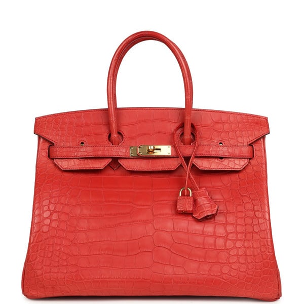 Hermes Pre-owned Hermes Birkin 35 Geranium Matte Alligator Gold Hardware