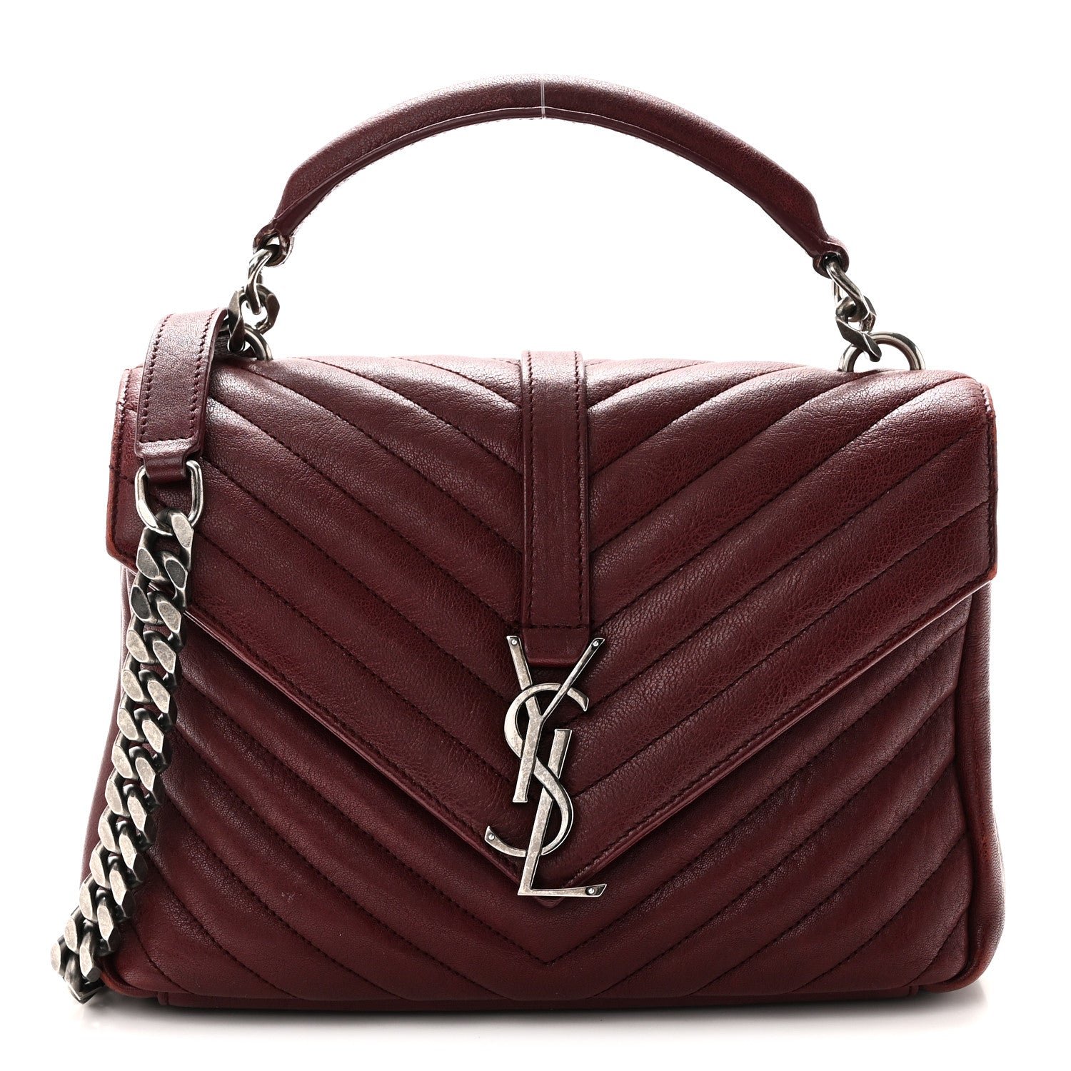 Saint Laurent Sheepskin Matelasse Chevron Monogram Medium College Bag Rouge Legion
