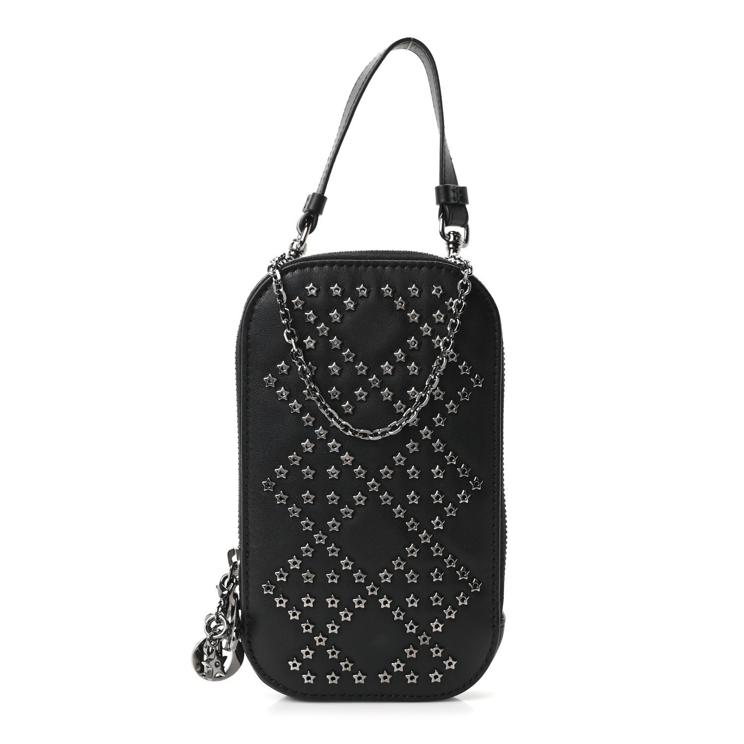 Christian Dior Lambskin Cannage Lucky Star Studded Lady Dior Phone Holder  Black