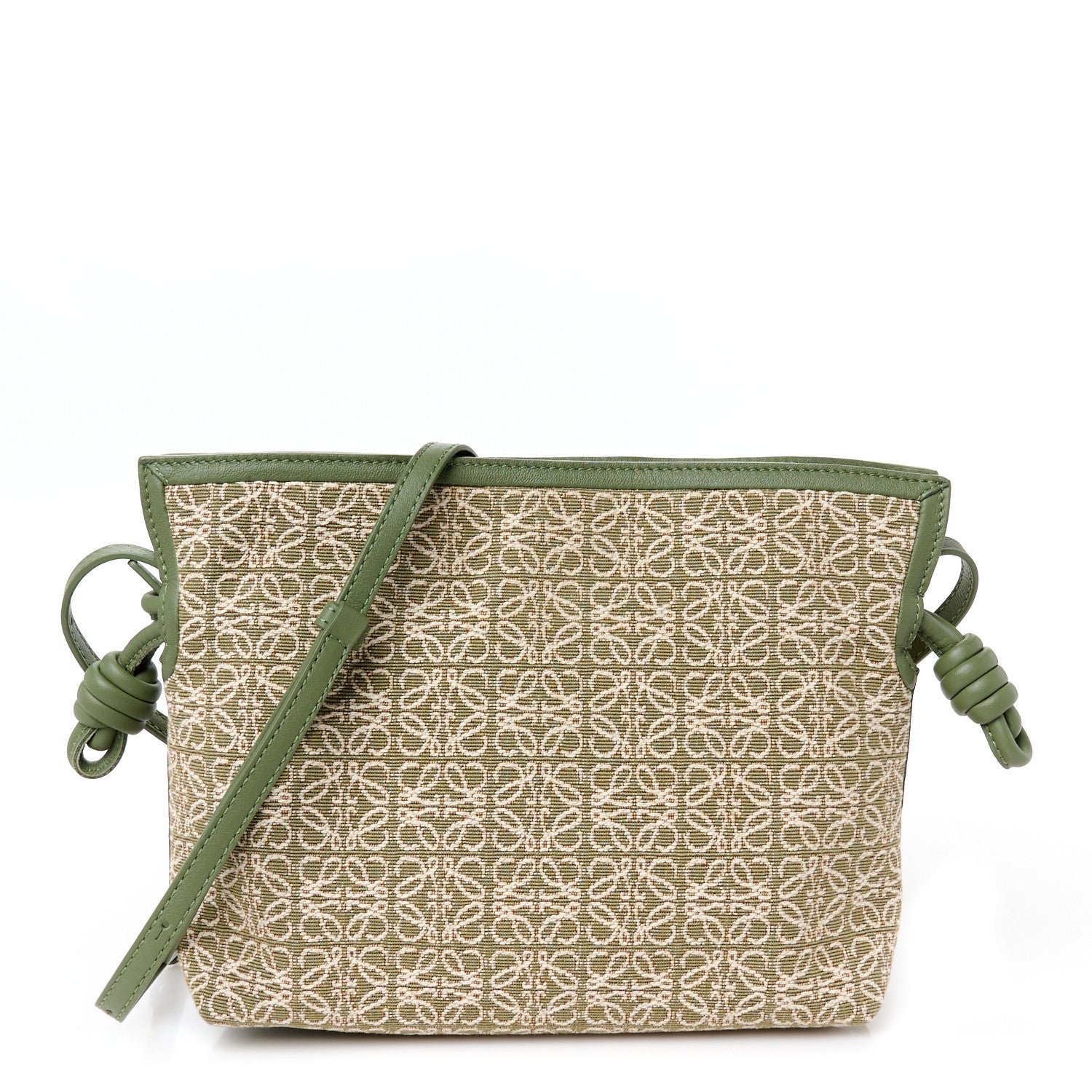 Loewe Jacquard Anagram Calfskin Mini Flamenco Knot Clutch Vintage Khaki