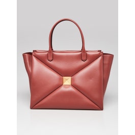 Valentino Valentino Red Lambskin Leather One Stud Tote Bag