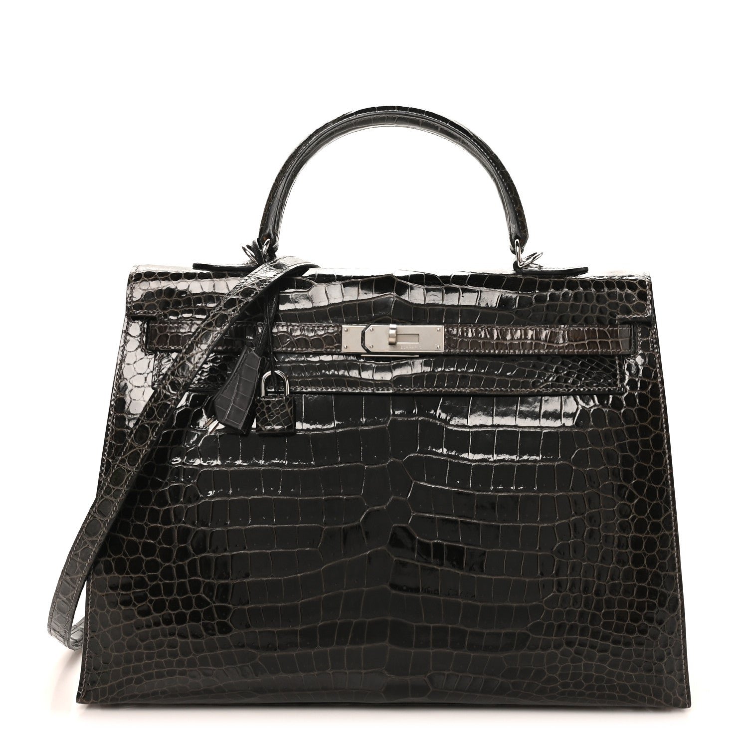 Hermes Hermes Shiny Porosus Crocodile Kelly Sellier 35 Graphite