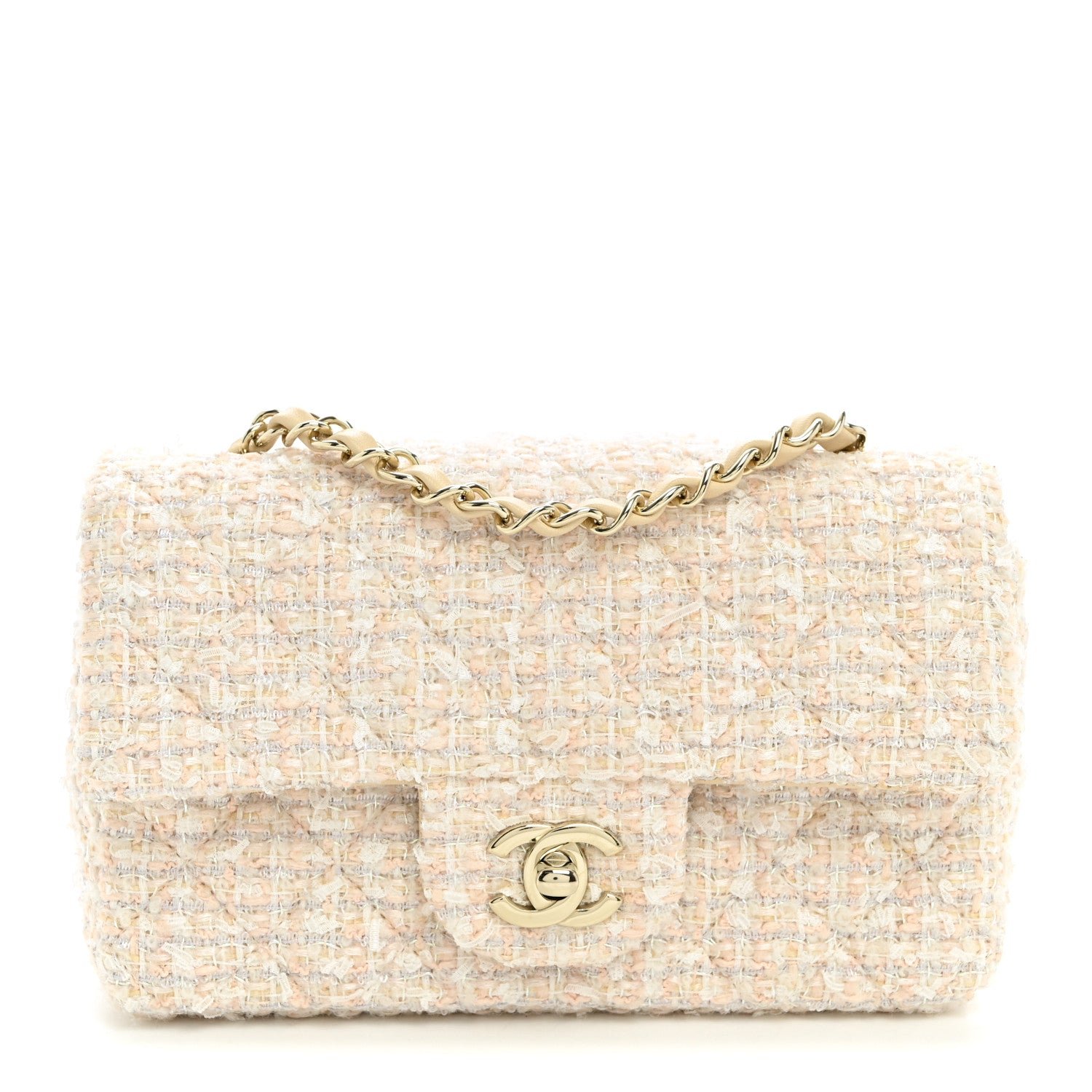 Chanel Tweed Quilted Mini Rectangular Flap Off White