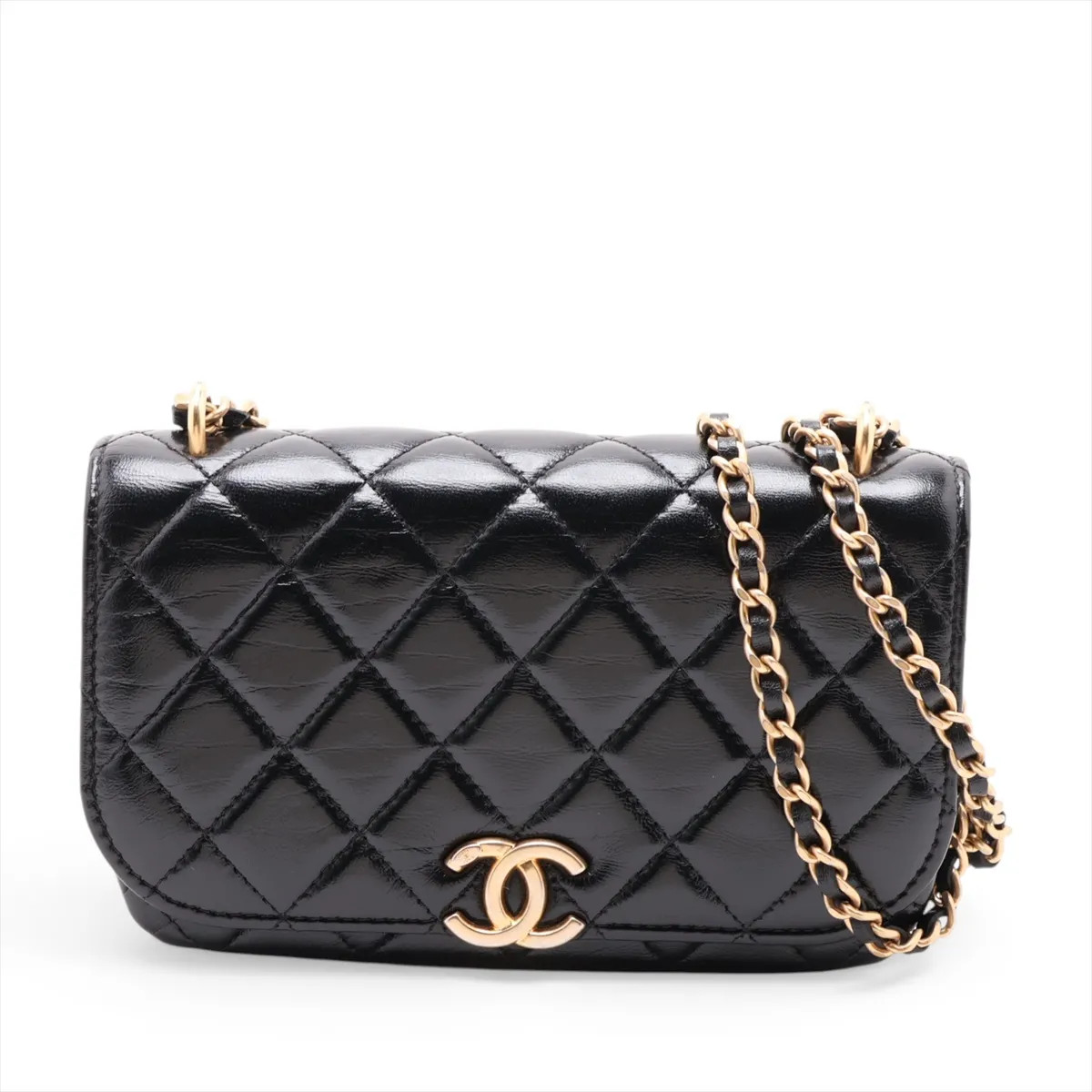 Chanel Matelasse Lambskin Chain Shoulder Bag Black Gold Metal Fittings random se