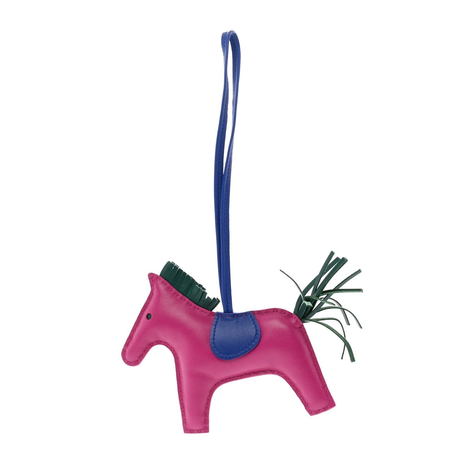 Hermes Milo Lambskin Grigri Rodeo Horse Bag Charm MM Rose Pourpre Malachite Bleu Electrique