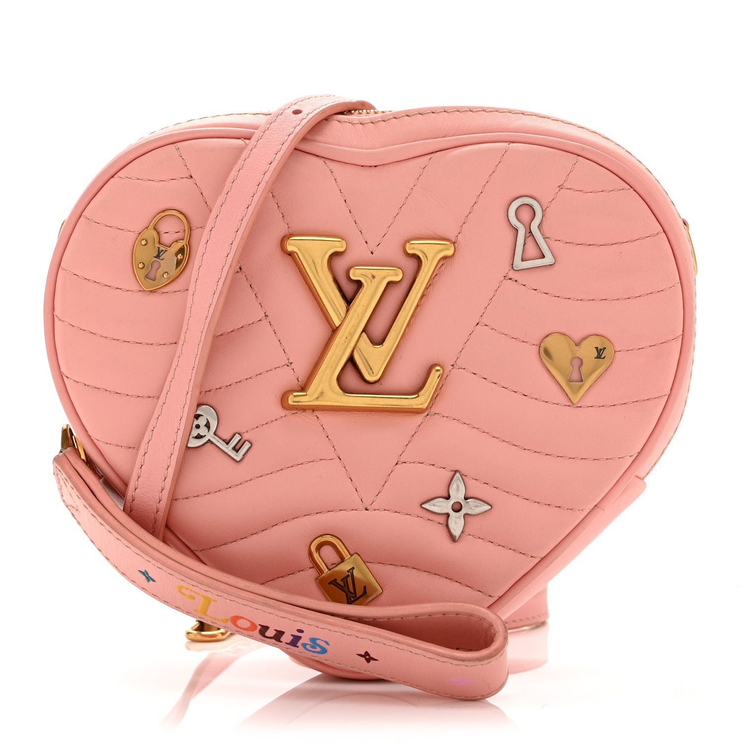 Louis Vuitton Calfskin Embellished New Wave Love Lock Heart Bag Rose Pomettes