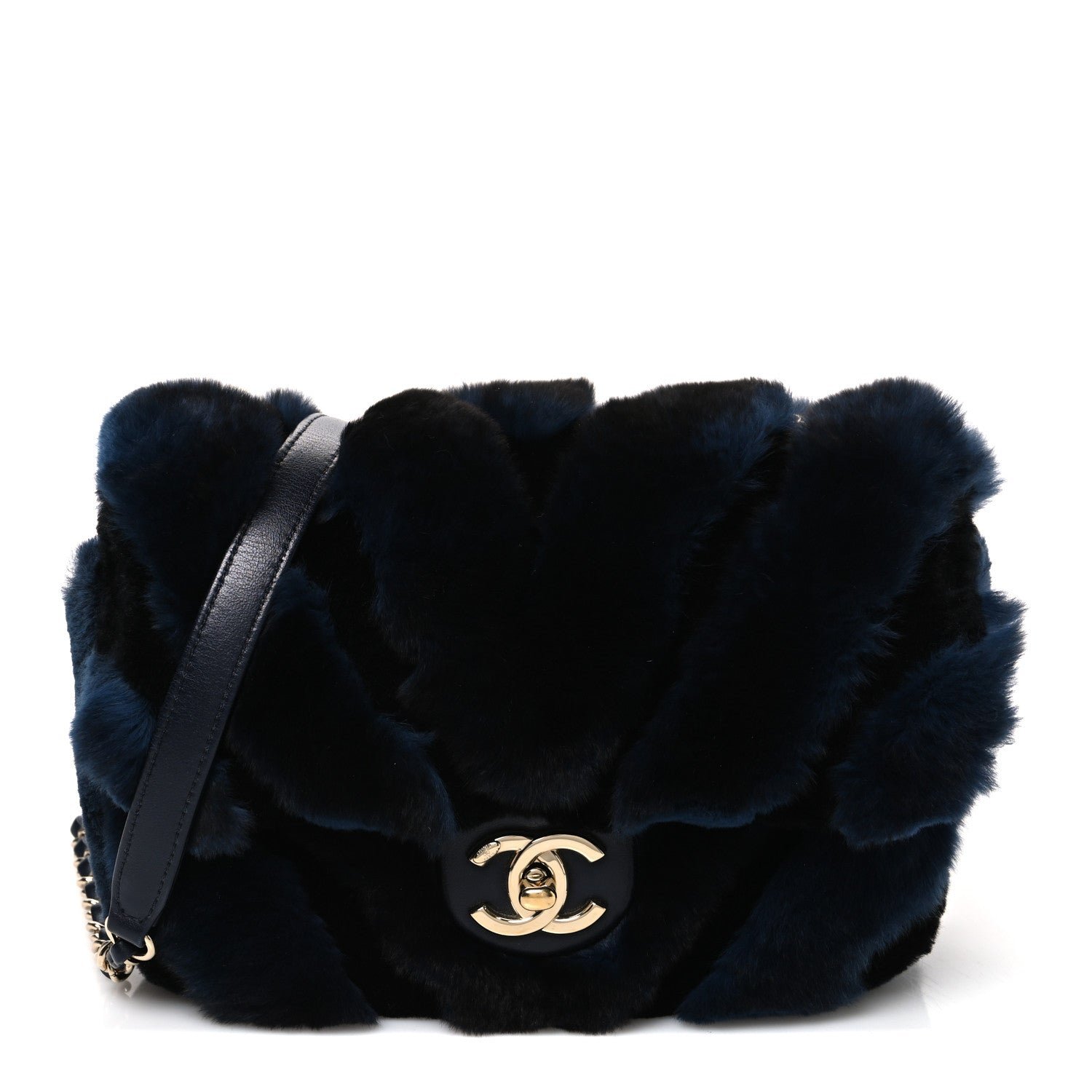 Chanel Orylag Rabbit Fur Chevron Small Single Flap Black Blue