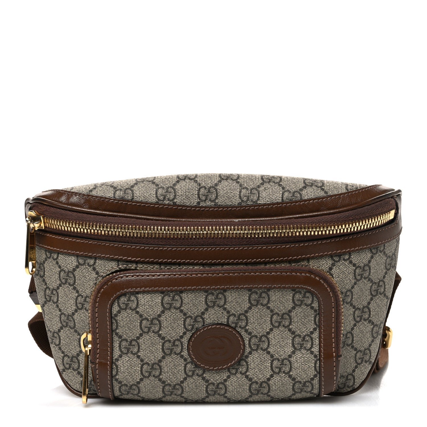 Gucci GG Supreme Monogram Textured Calfskin Retro Interlocking G Belt Bag Beige Ebony Brown Sugar