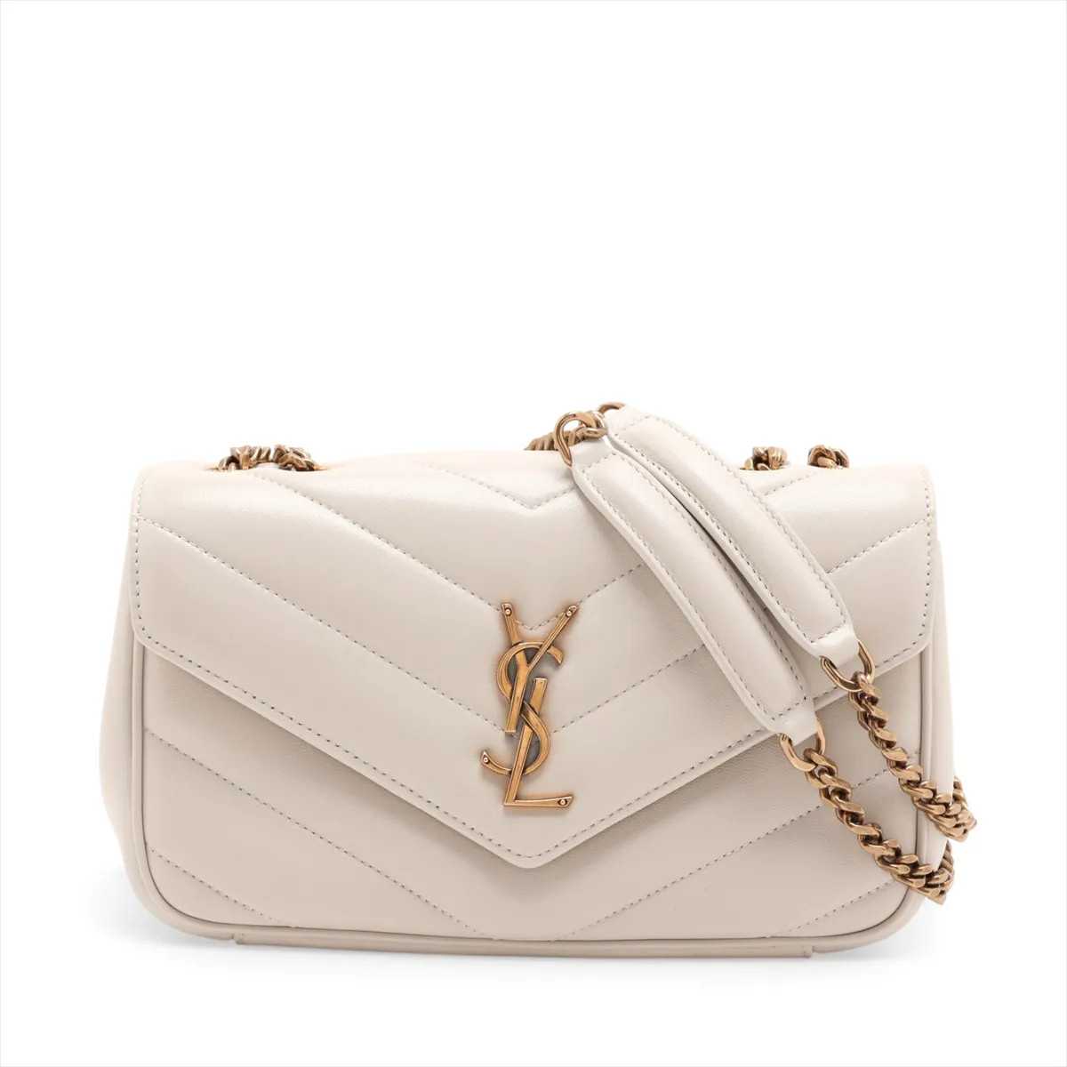 Saint Laurent Paris Lulu 801437 Leather Chain Shoulder Bag Beige Mirror Included