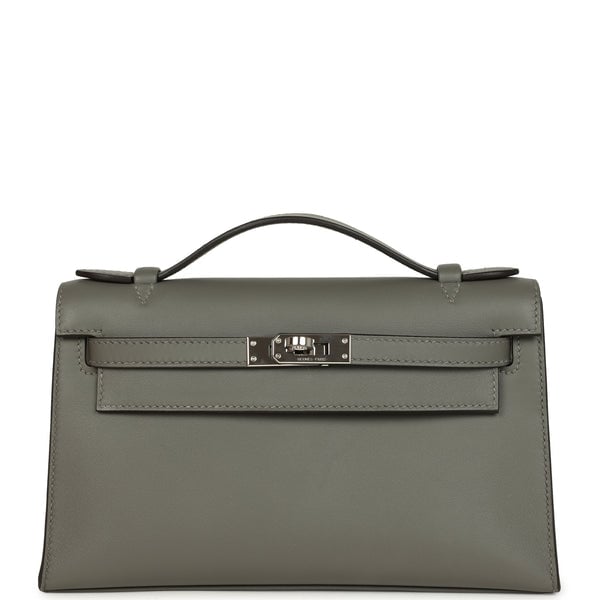 Hermes Pre-owned Hermes Kelly Pochette Gris Meyer Swift Palladium Hardware