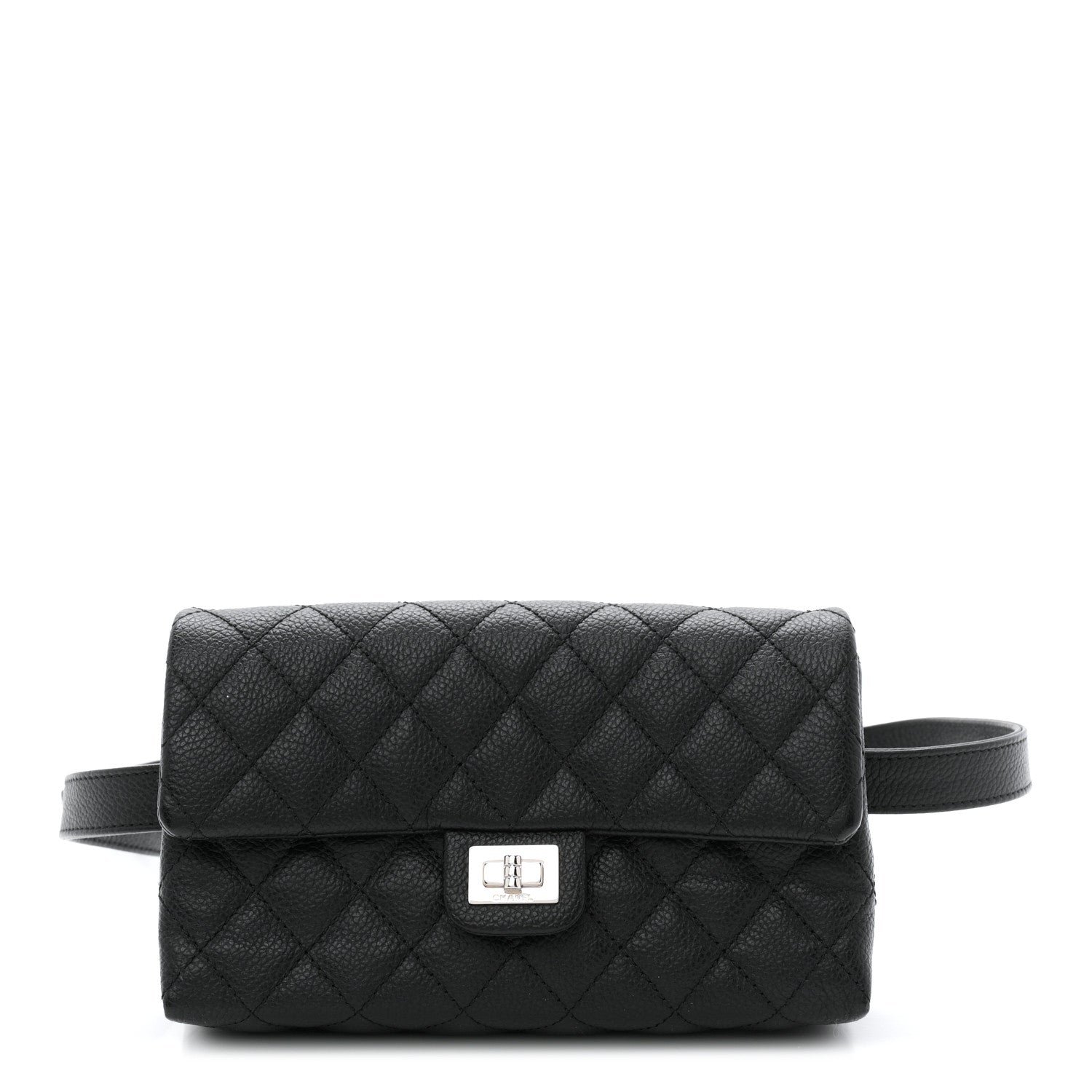 Chanel Grained Calfskin Quilted 2.55 Reissue Flap Belt Bag Clutch Black