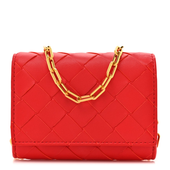 Bottega Veneta Nappa Intrecciato Trio Card Case On Chain Redstone