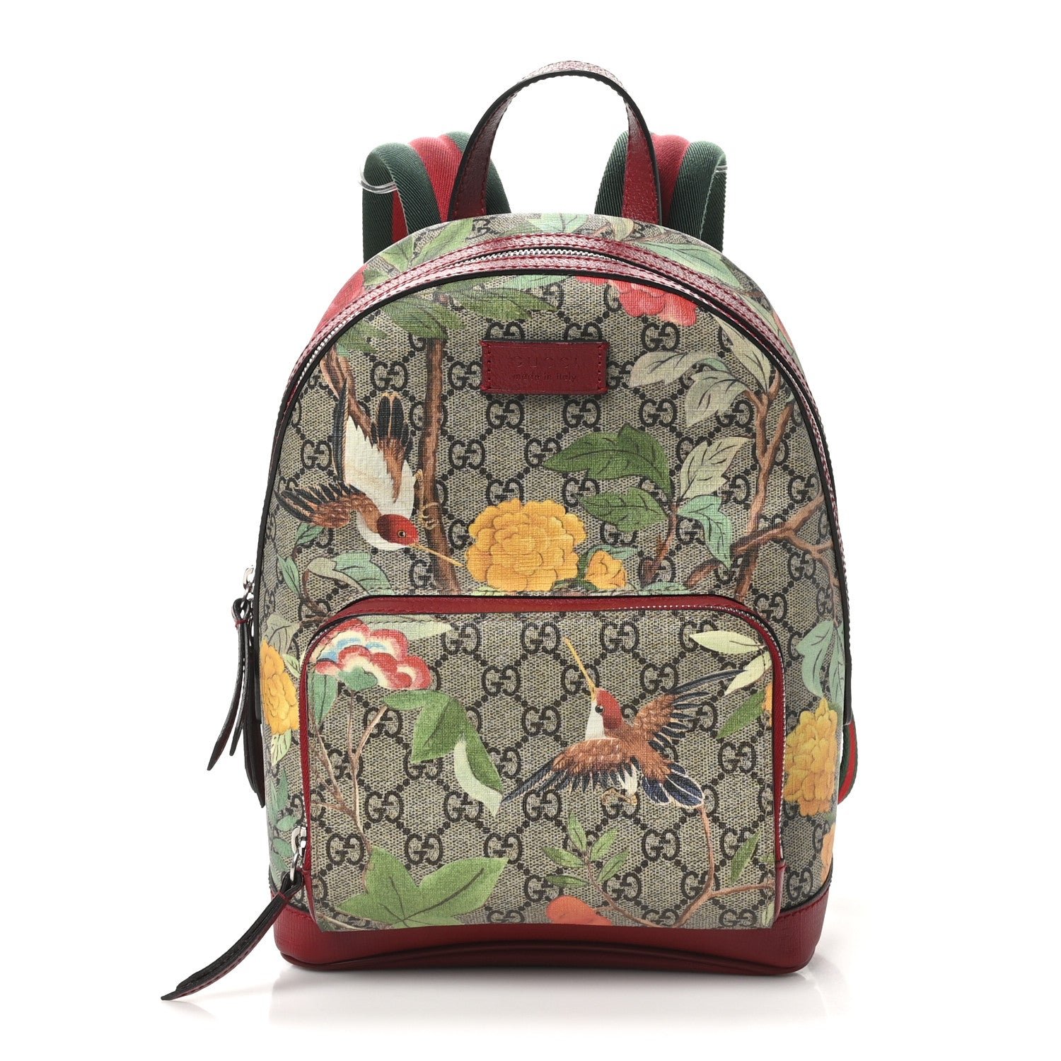 Gucci GG Supreme Monogram Tian Web Small Day Backpack Beige Multicolor Red