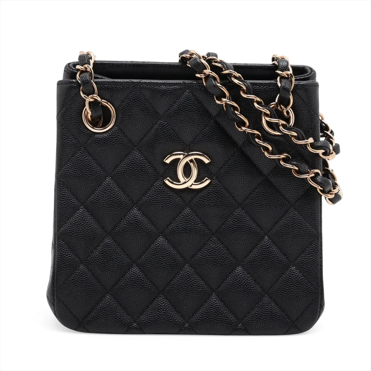 Chanel Matelasse Caviar Skin Chain Shoulder Bag Black Gold Metal Fittings random