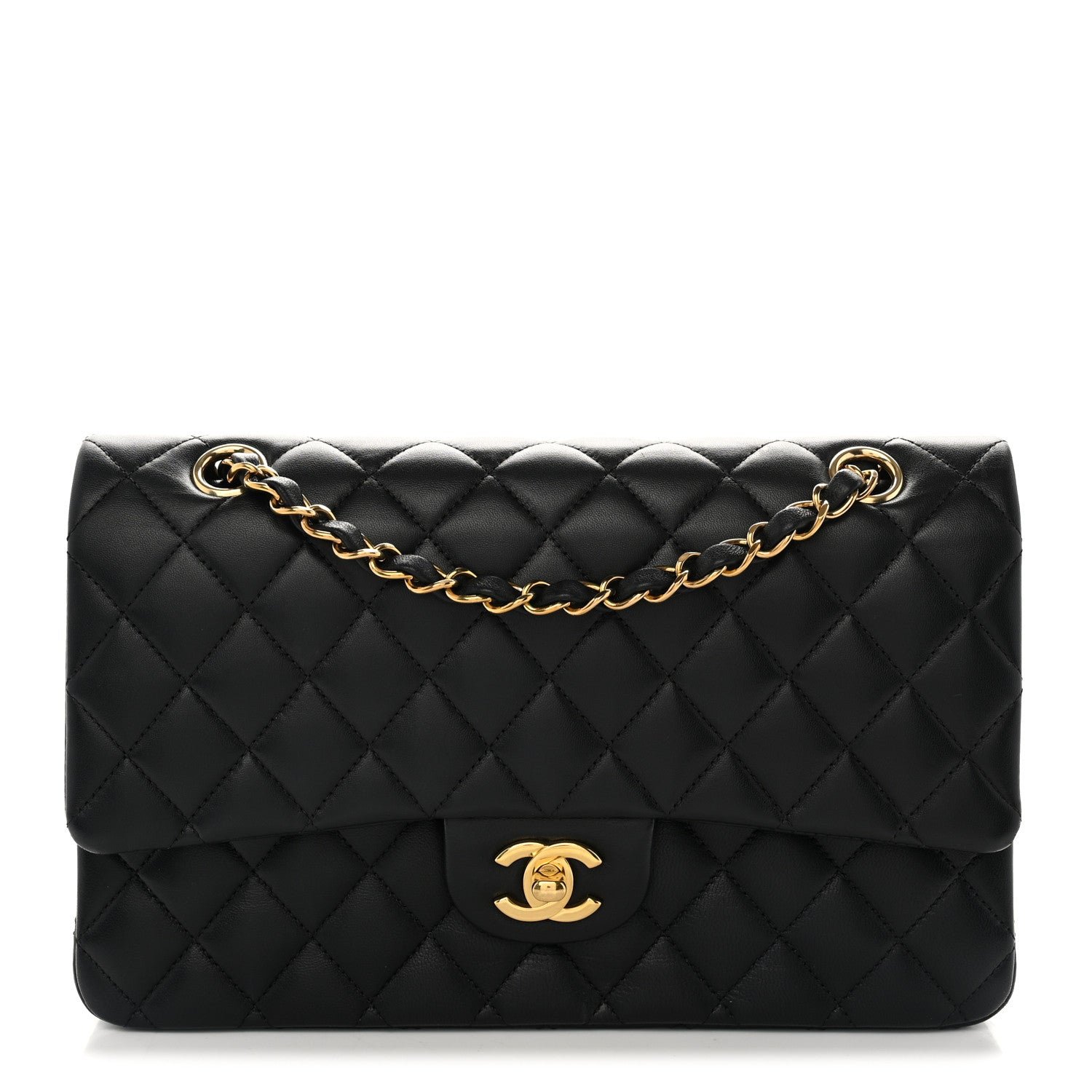 Lambskin Quilted Medium Double Flap Black