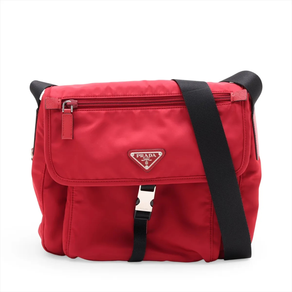 Prada Tessuto Vera 1BD994 Nylon & Leather Shoulder bag Red x Black