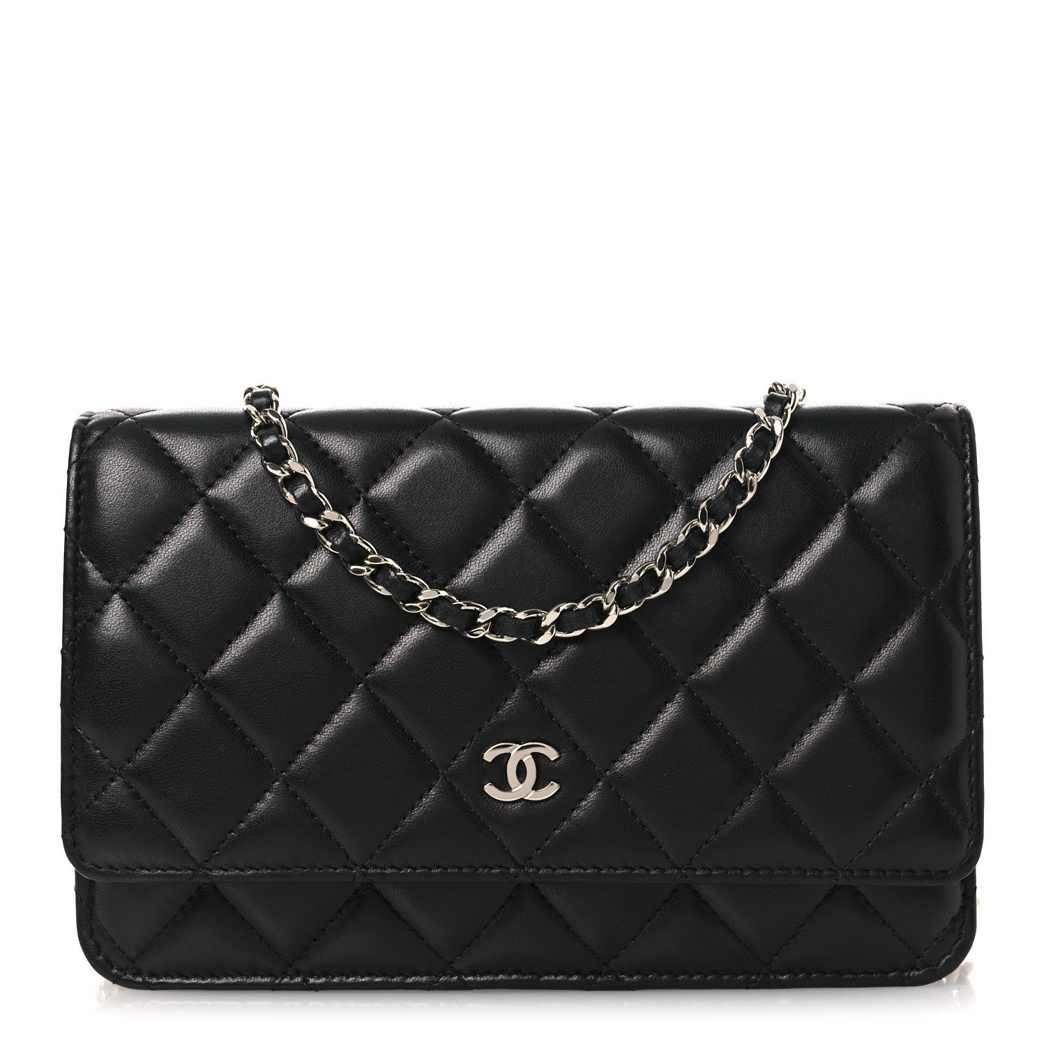 Chanel Lambskin Quilted Wallet On Chain WOC Black