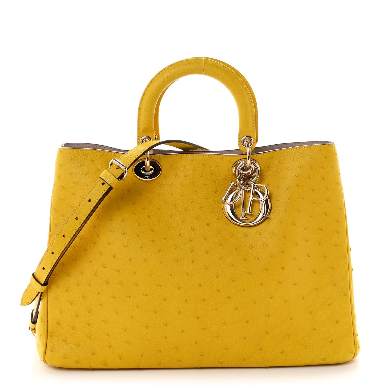 Christian Dior Ostrich Large Diorissimo Tote Yellow Beige