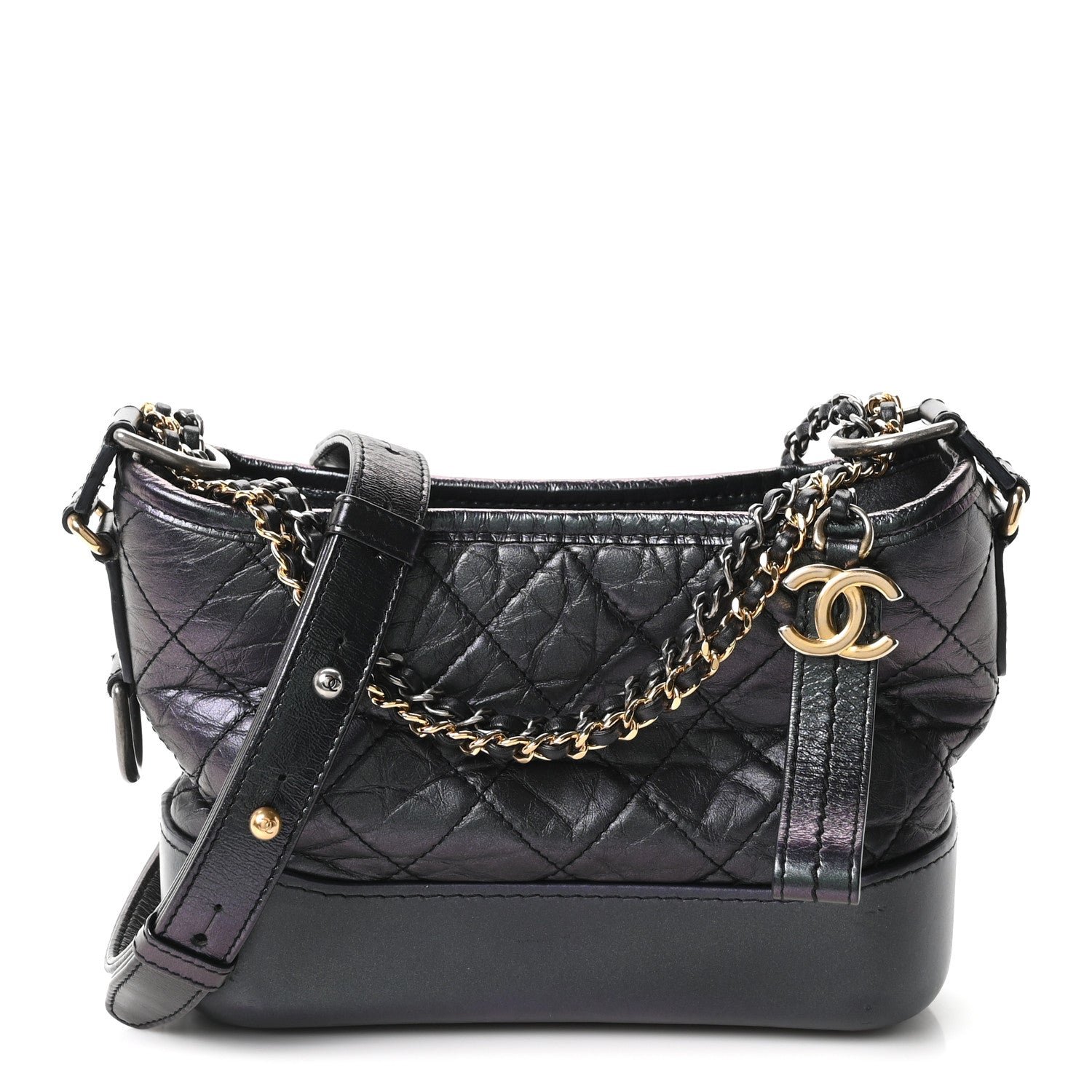 Chanel Iridescent Aged Calfskin Quilted Small Gabrielle Hobo Black