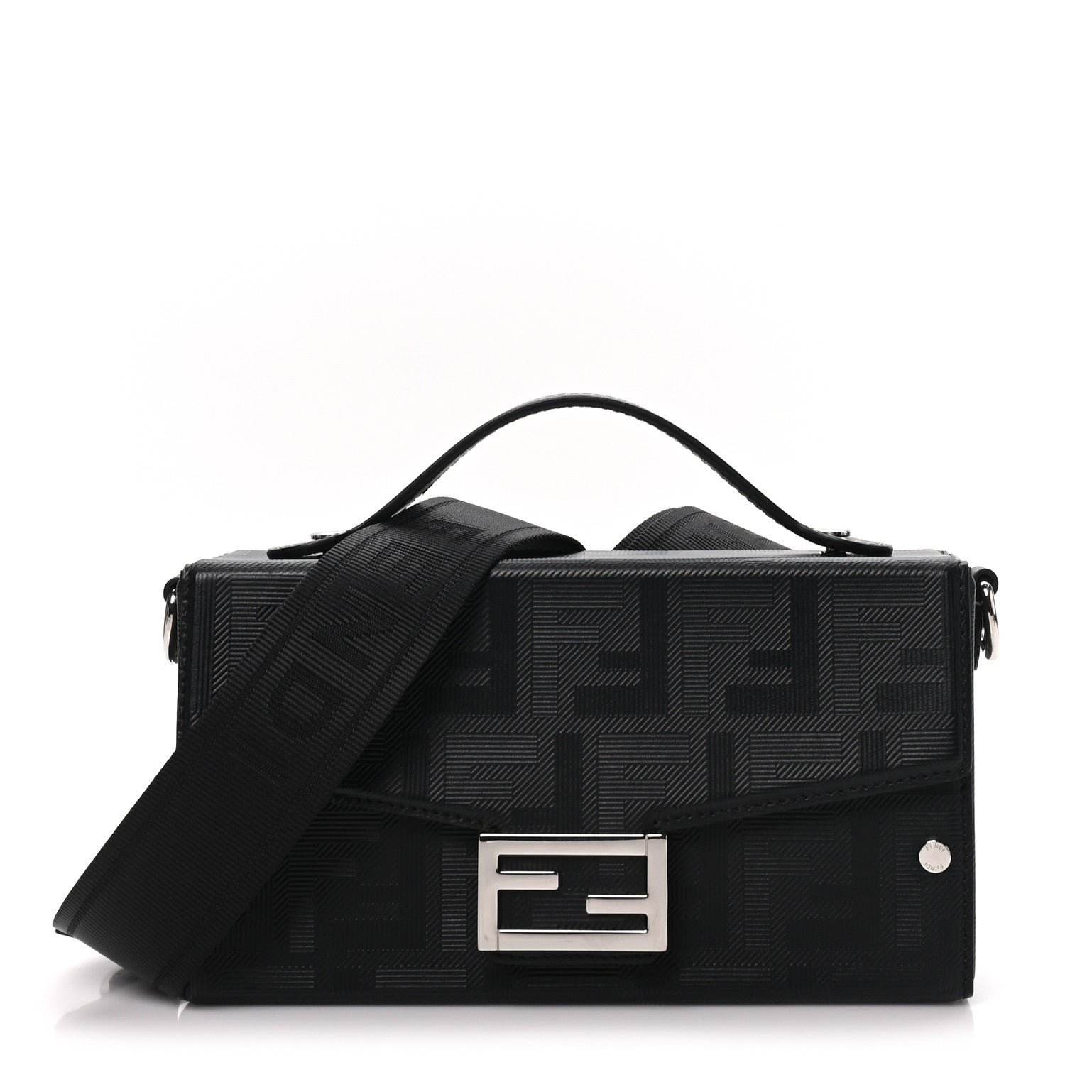 Fendi Vitello King FF Lines Embossed Baguette Soft Trunk Black