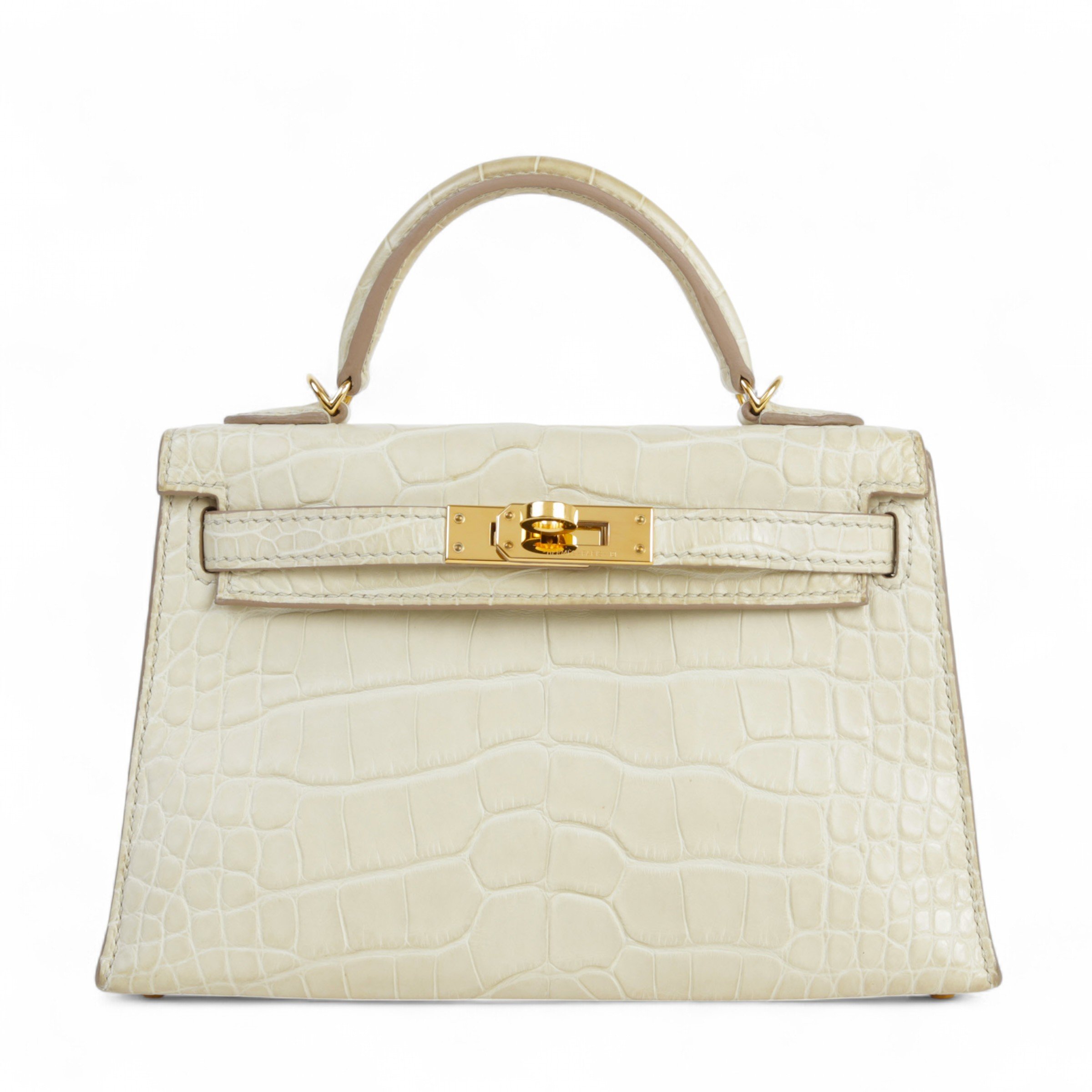 Very Good ( Rank A) HERMÈS Mini Kelly II Beton (8L) Matte Alligator Gold hardware U (2022)