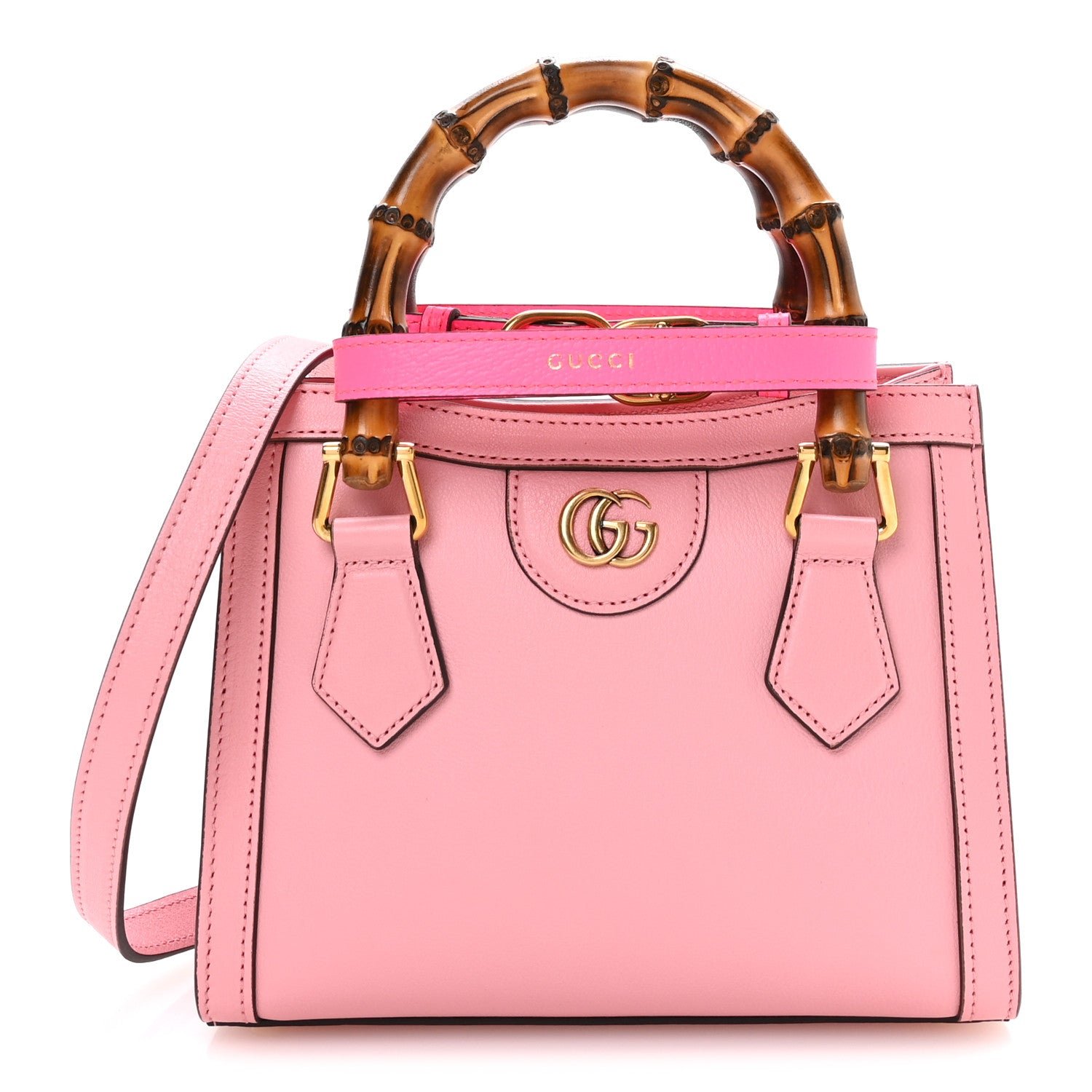 Gucci Wonka Grain Calfskin Mini Diana Tote Bag Wild Rose Fuxia Fluo