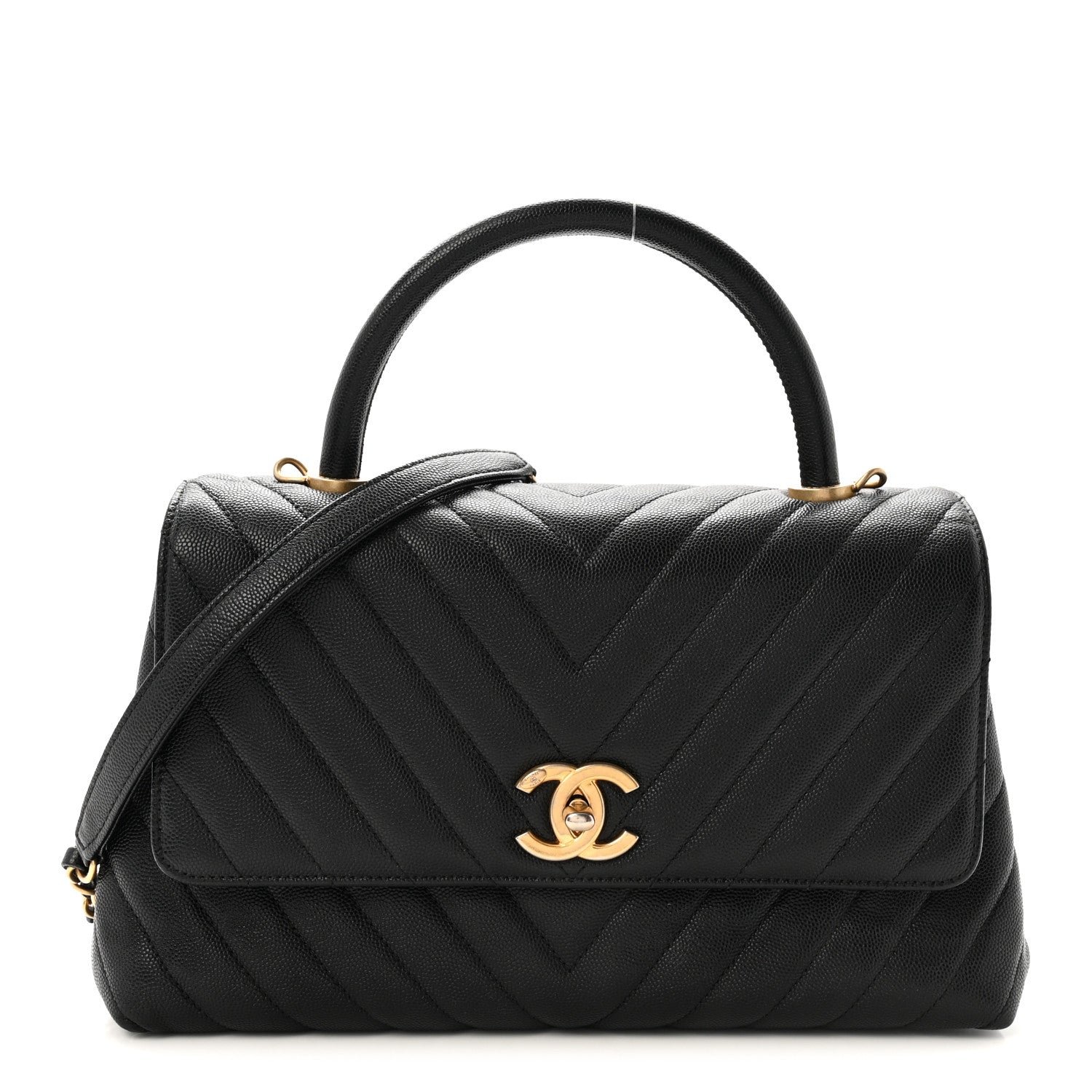 Chanel Caviar Chevron Quilted Small Coco Handle Flap Black