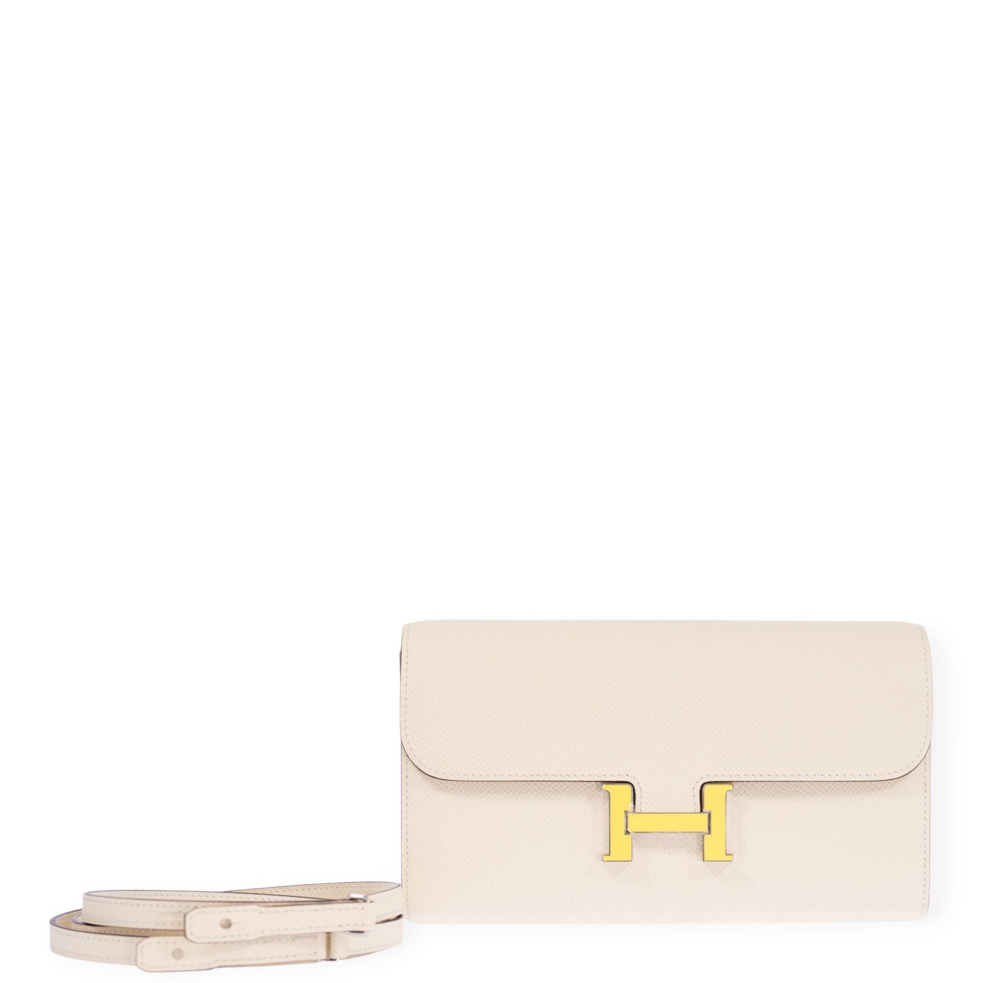 Hermes Hermès Constance Long To Go Wallet Nata with Jaune Citron Enamel Buckle