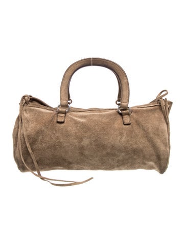 Scamosciato Suede Enameled Metal Triangle Handle Bag