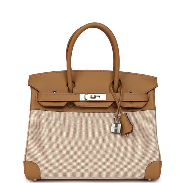 Hermes Birkin 30 Ecru and Beige Toile H Canvas, Biscuit Swift Palladium Hardware