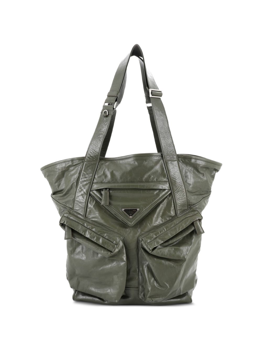 Triple Front Pocket Leather Tall tote bag
