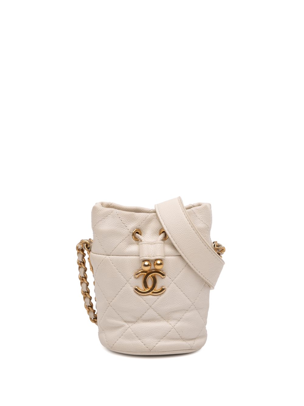 2021-2025 Mini Quilted Caviar Twist Your Buttons Drawstring bucket bag