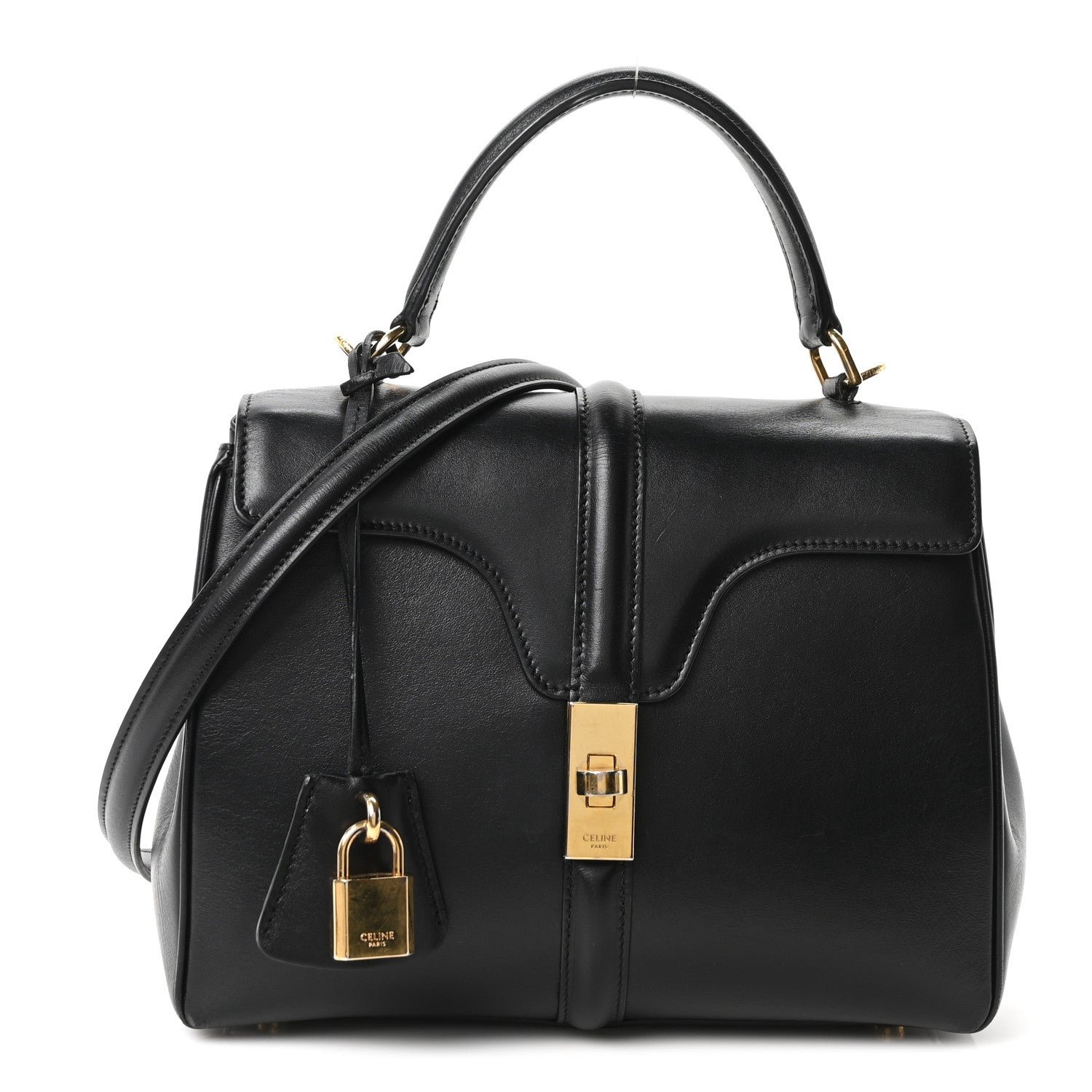 Celine Satinated Calfskin Small 16 Top Handle Bag Black
