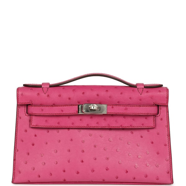 Hermes Pre-owned Hermes Kelly Pochette Fuchsia Ostrich Palladium Hardware