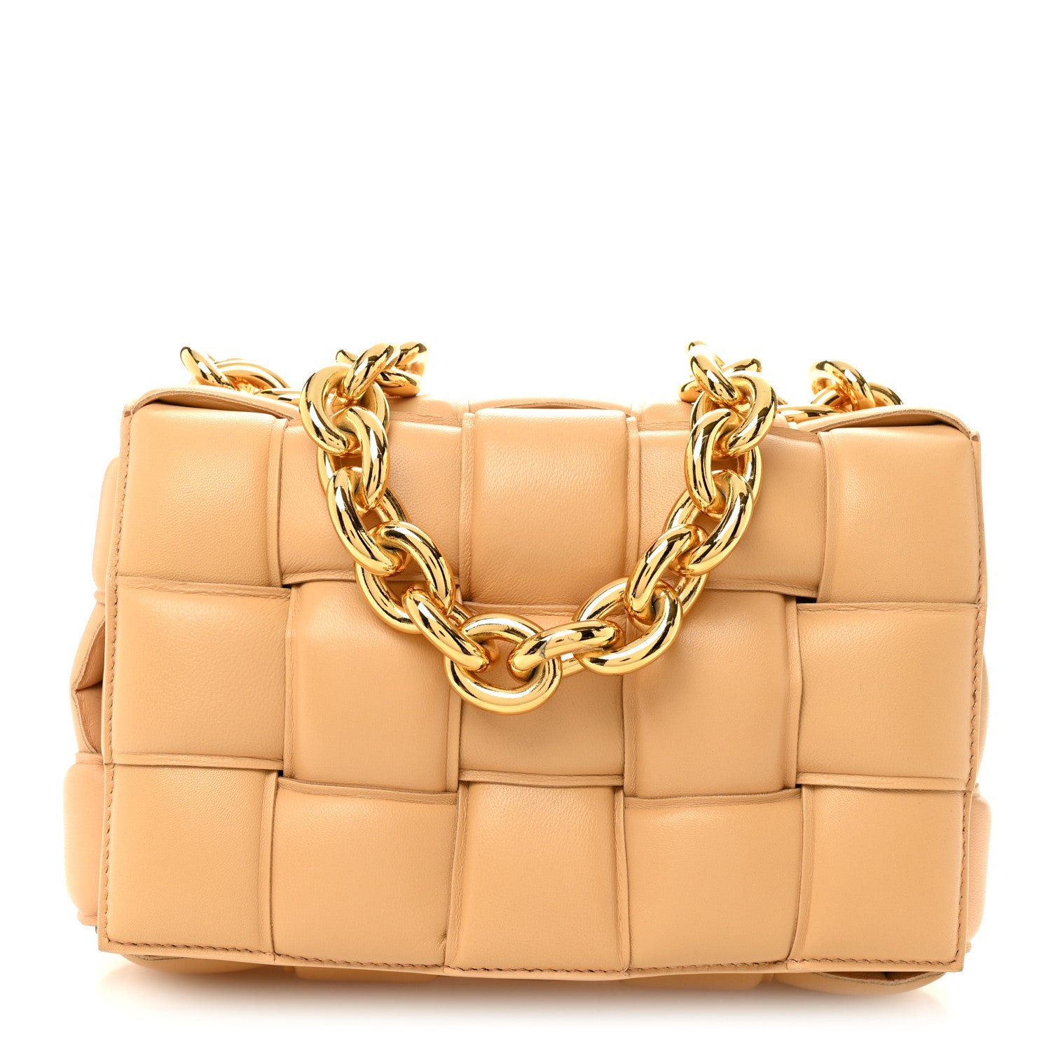 Bottega Veneta Lambskin Maxi Intreccio Padded Chain Cassette Crossbody Bag Porridge