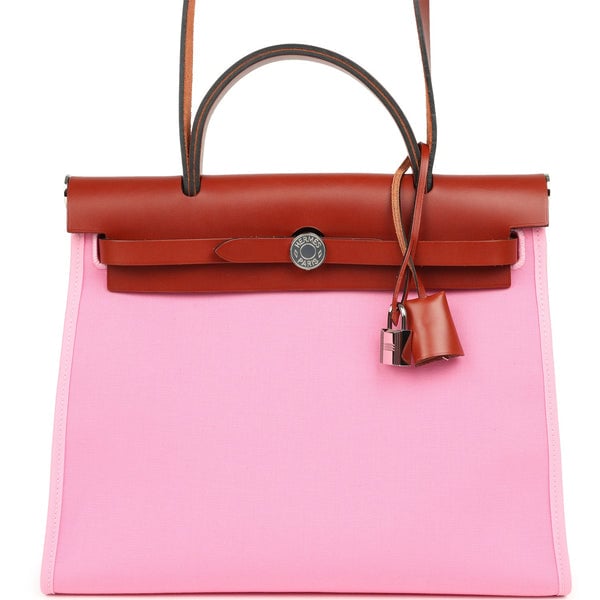Hermes Hermes Herbag Zip PM 31 Bubblegum Pink Officier Canvas and Cuivre Hunter Palladium Hardware