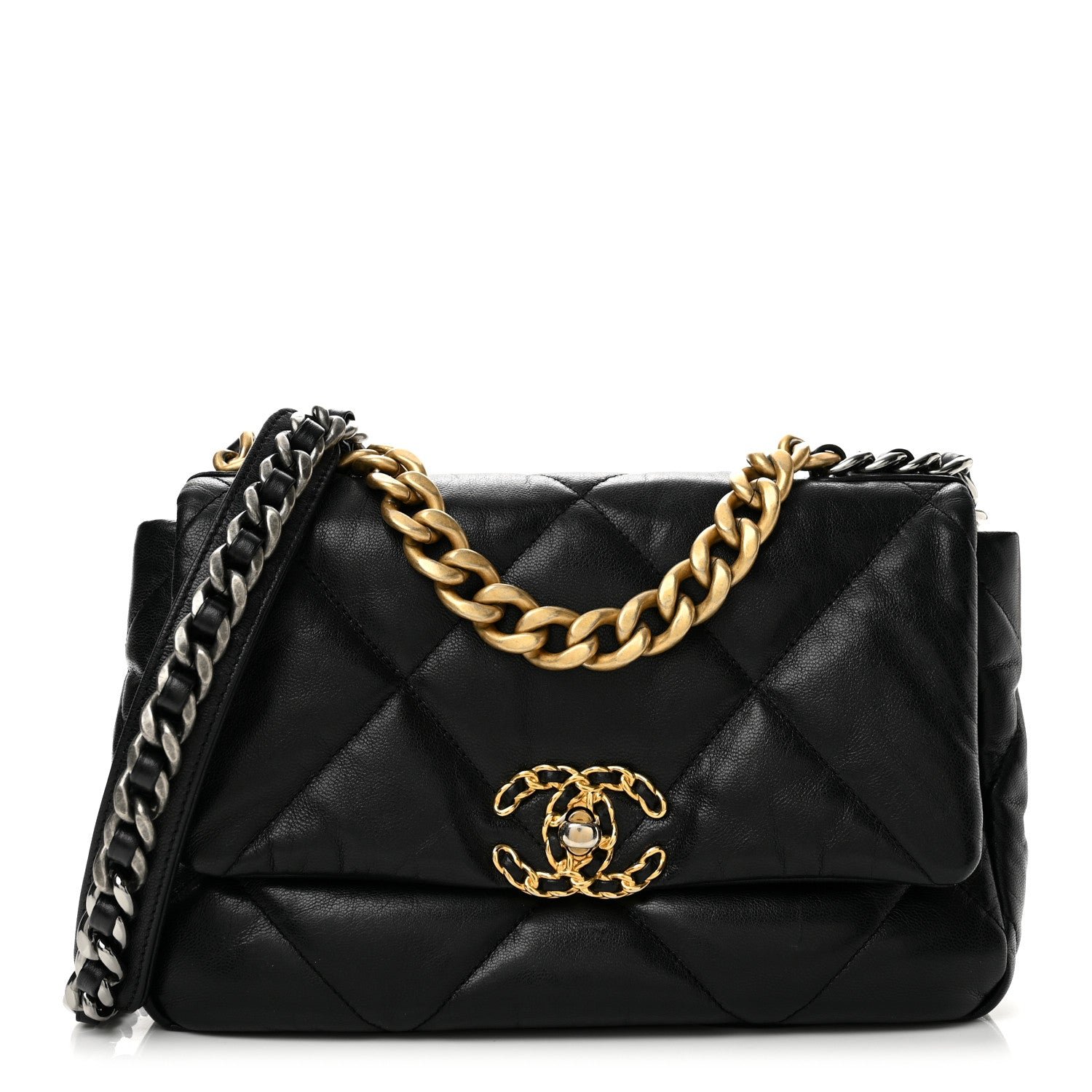 Chanel Goatskin Quilted Medium Chanel 19 Flap Black